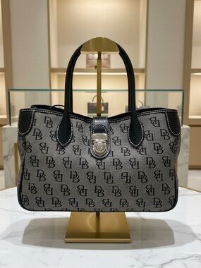 Dooney & Bourke Vintage Monogram Canvas Tote Bag – Black/Grey Toggle Closure